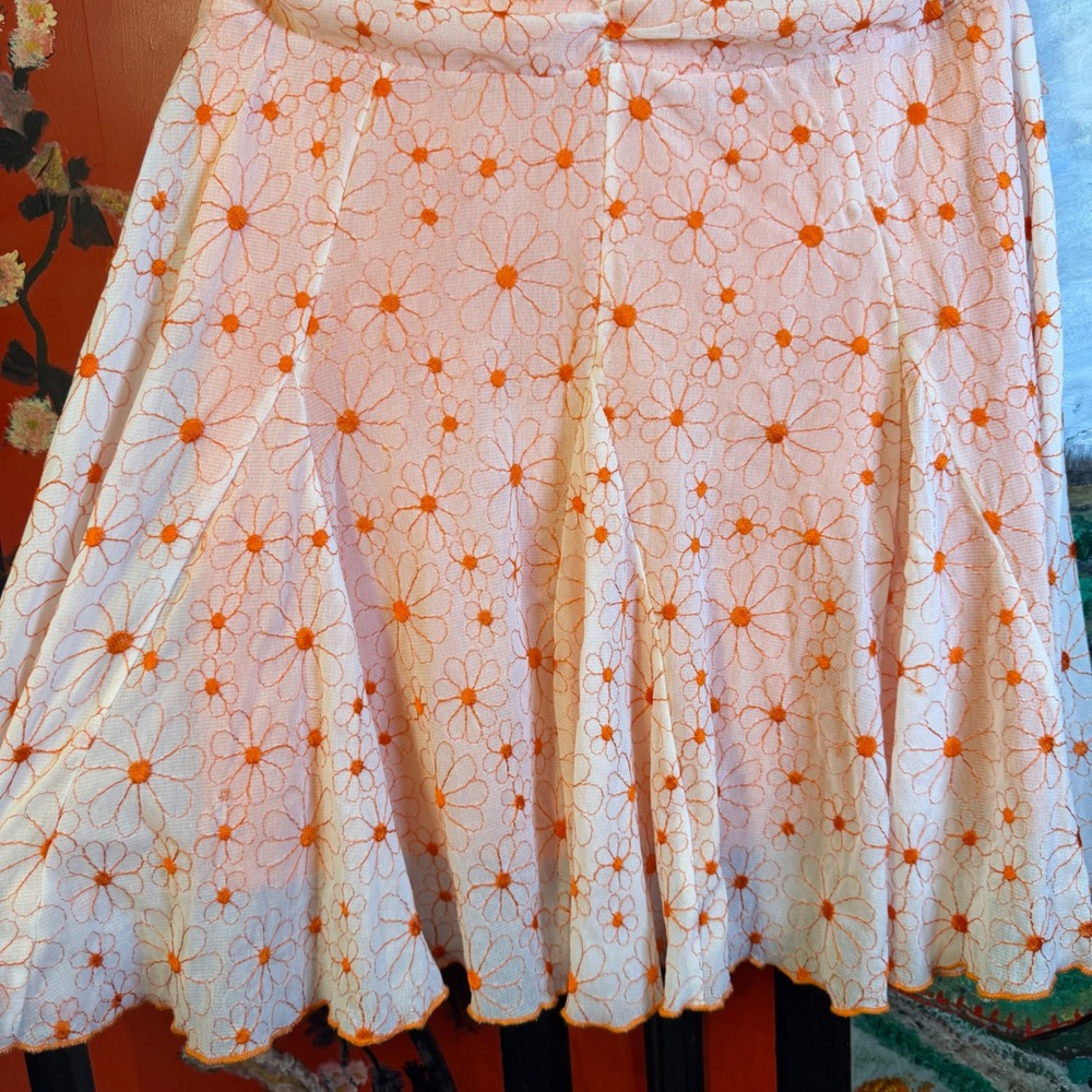 White Orange Floral Embroidered Cutesy Forest Fairy Knee Length Skirt Size M - Picture 10 of 11